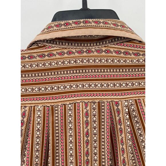 WEIDE Women's Vintage Brown Printed Button-Up Long Sleeve Top SZ S - Picture 5 of 9